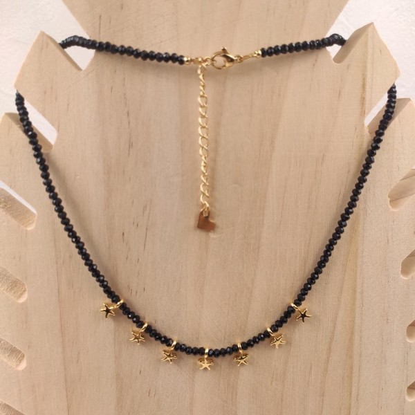 Handmade necklace made of stainless steel with 24K gold-plating and crystals