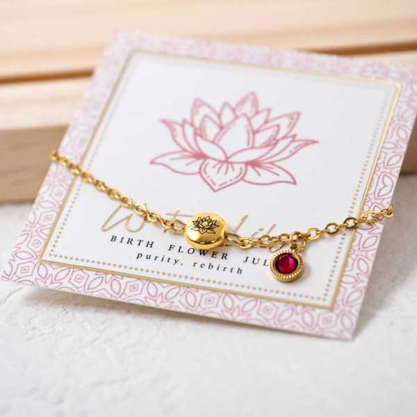 Βραχιόλι αλυσίδα σε επίχρυση επιμετάλλωση με λουλούδι γέννησης και κρύσταλλο Αυστρίας 