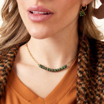 Short inox necklace with semi-precious stones