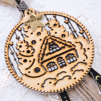 Χειροποίητο Γούρι 2026 – Ξύλινος Δίσκος με Χριστουγεννιάτικο Σπιτάκι Χειροποίητο Γούρι 2026 – Ξύλινος Δίσκος με Χριστουγεννιάτικο Σπιτάκι