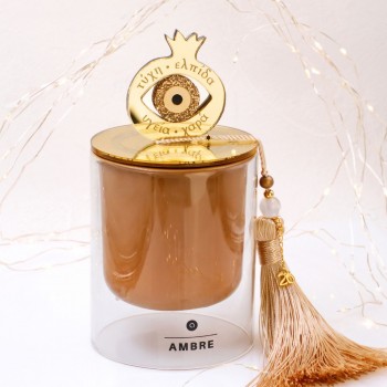 Αρωματικό Κερί Γούρι 2026 με Καπάκι: Ρόδι & Μάτι Γκλίτερ